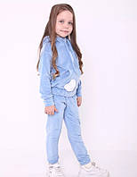 Костюм детский спортивный велюровый, для девочки, толстовка на молнии с украшением бантик, штаны, Голубой, 86