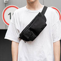 Качественная и надежная тактическая сумка-бананка из прочной и водонепроницаемой ткани черная через плечо TOS