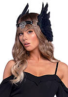 Повязка на голову с крыльями Leg Avenue Feather headband Black, перья и натуральная кожа TOS