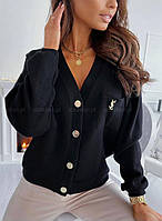 Женский стильный ангоровый свитер на пуговицах (черный, молочный, бежевый, красный); размер: 42-46, 48-52 Черный, 48/52