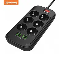 Фильтр питания СolorWay 6 розеток, 4xUSB, 2м, Black (CW-CHE64B)