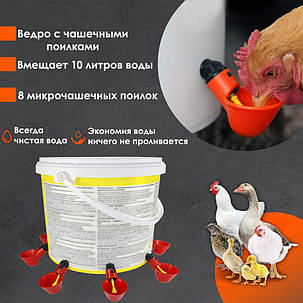 Відро з мікрочашковими поїлками 8 штук. Відро-поїльник для курей, гусей, бройлерів, перепілок, фото 3