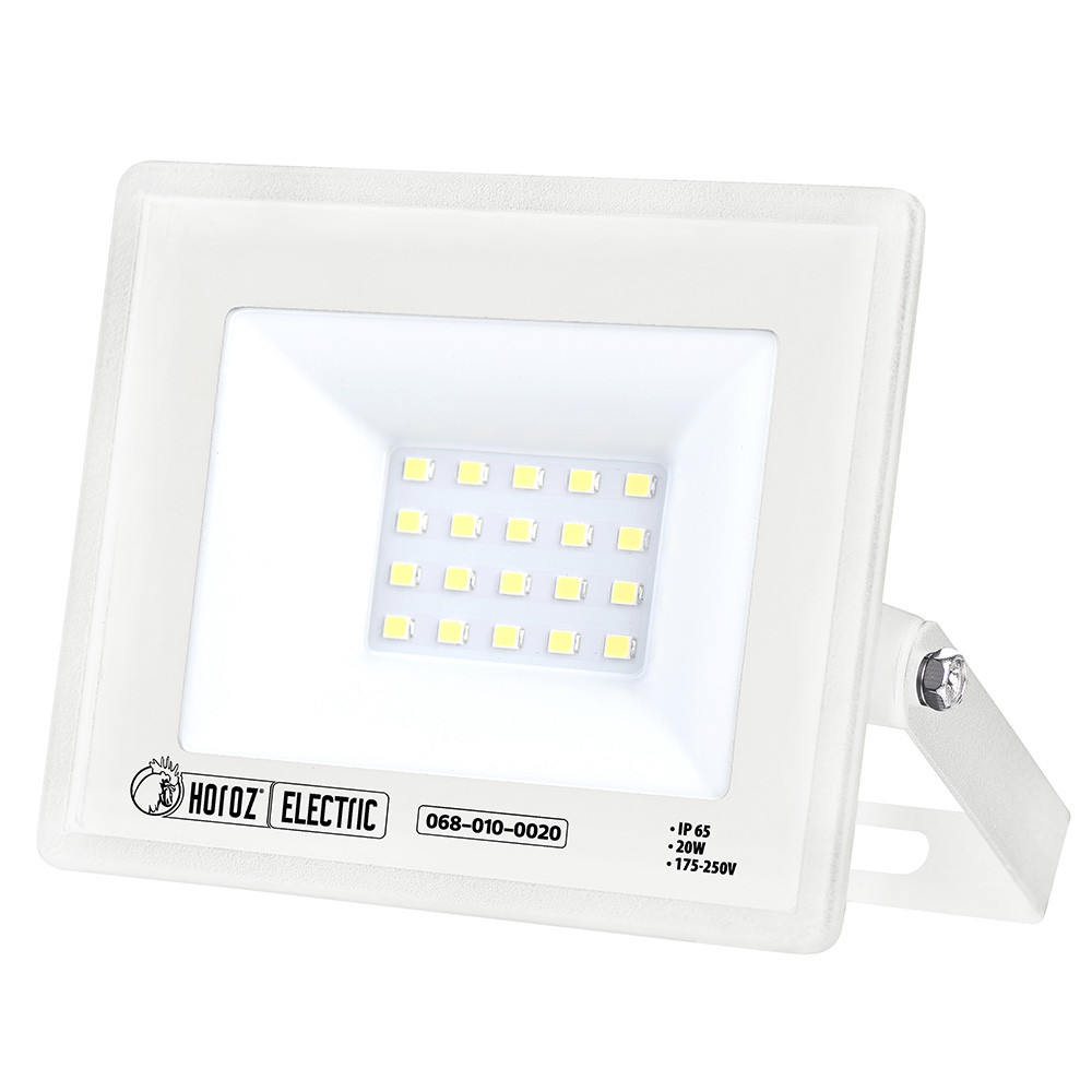 Білий вуличний LED Прожектор Horoz "ASLAN" 20 W IP65