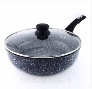 Сковорода кухонна з антипригарним гранітним покриттям, з кришкою 24*7см, глибока сковорідка кругла