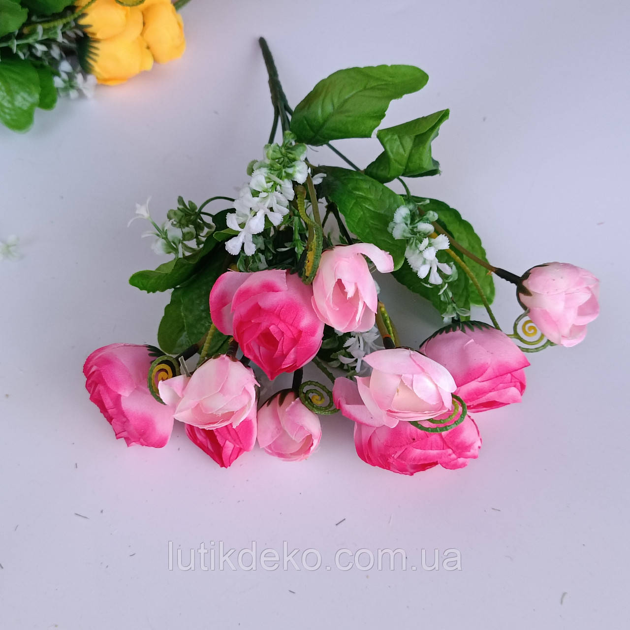 Штучні квіти. Букет ранункулюс з бутоном, hot pink . (30 см)