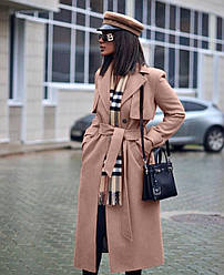 Жіноче кашемірове пальто на ґудзиках та з поясом 595 (42-44, 44-46) (кольори: бежевий, графіт, чорний) СП