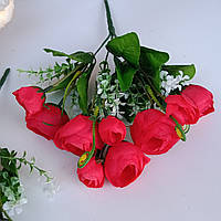 Искусственные цветы. Букет ранункулюсов с бутоном, красный. (30 см)