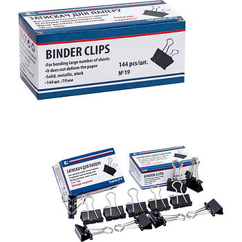 Біндер металевий у картонній коробці 19 мм чорний "С" в упаковці 144 шт