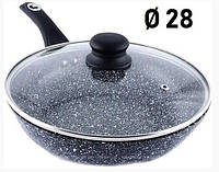 Класична глибока сковорода кухонна з кришкою Benson 28*8см, сковорідка з антипригарним покриттям