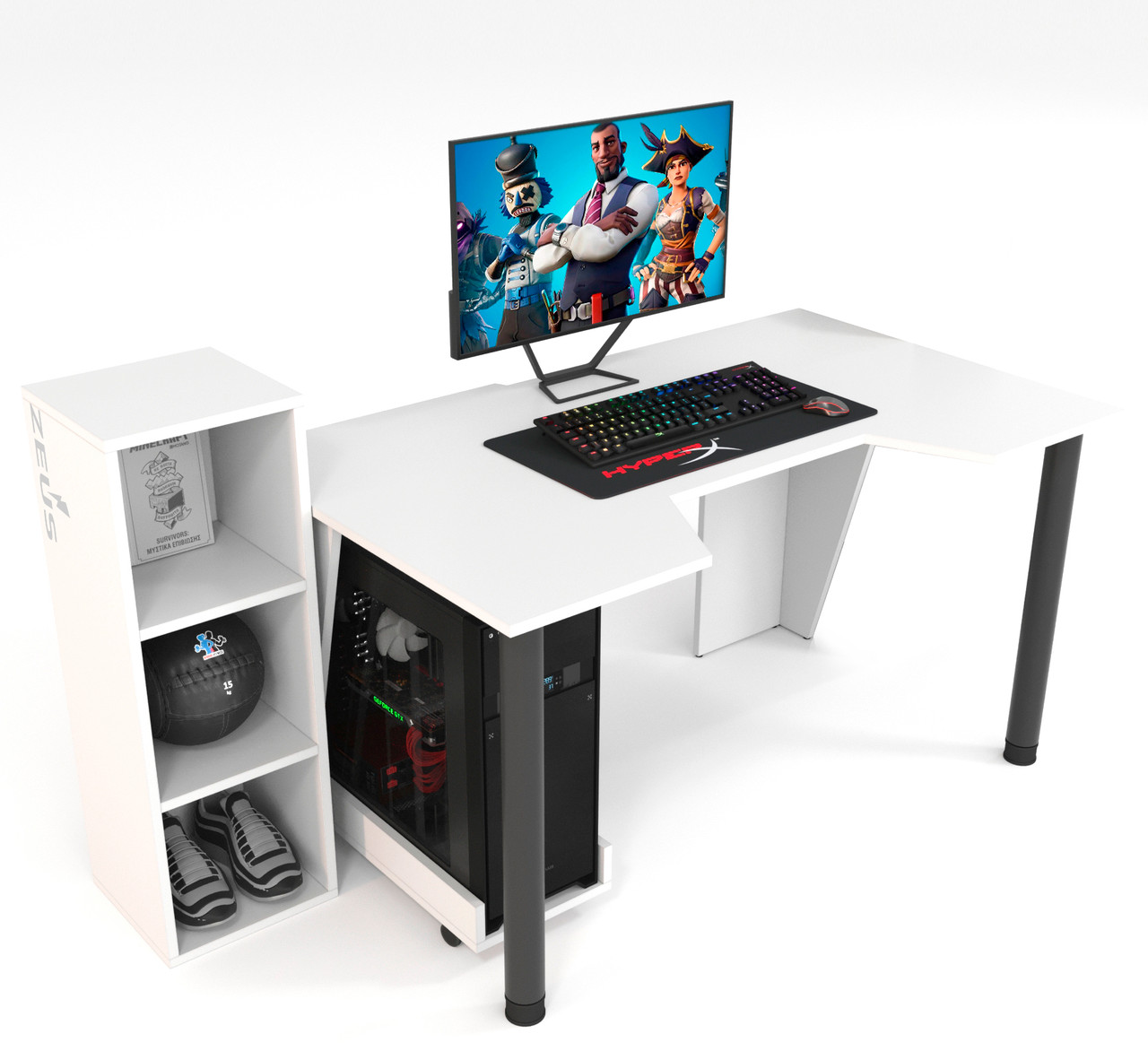 Стіл геймерський "GAMER-4" 120х80х75 см. + Стелаж 32х30х92 см. Білий, фото 1