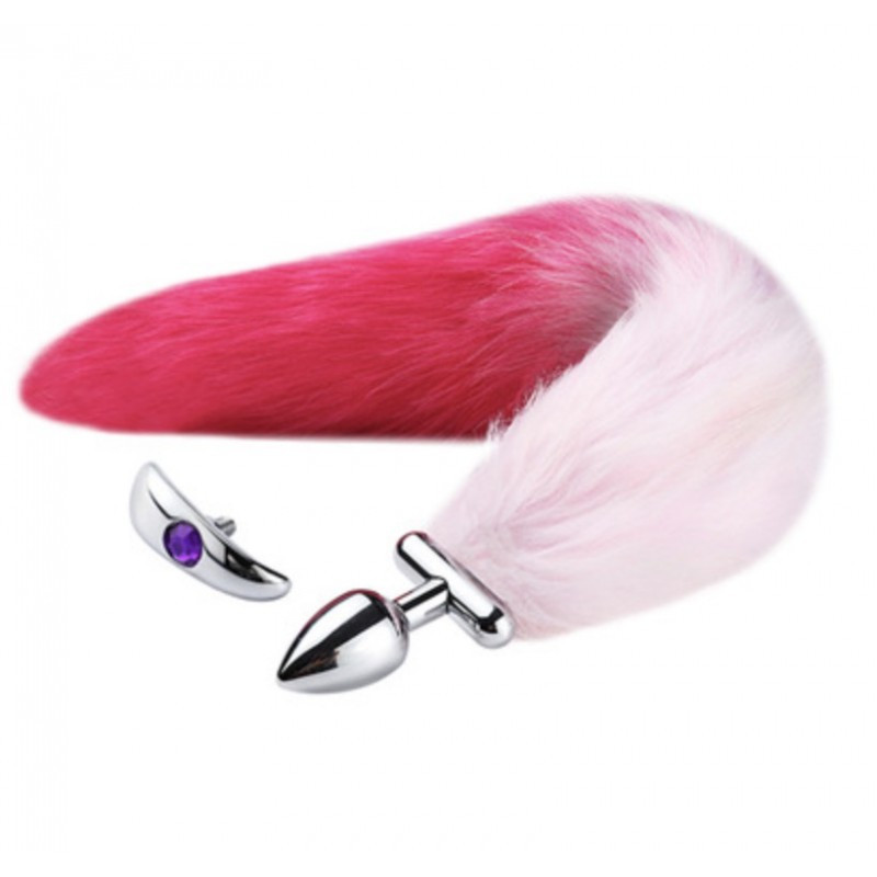 Анальна пробка з пишним хвостом Deformable Fox Tail Metal Anal Plug Pink Red Bomba💣
