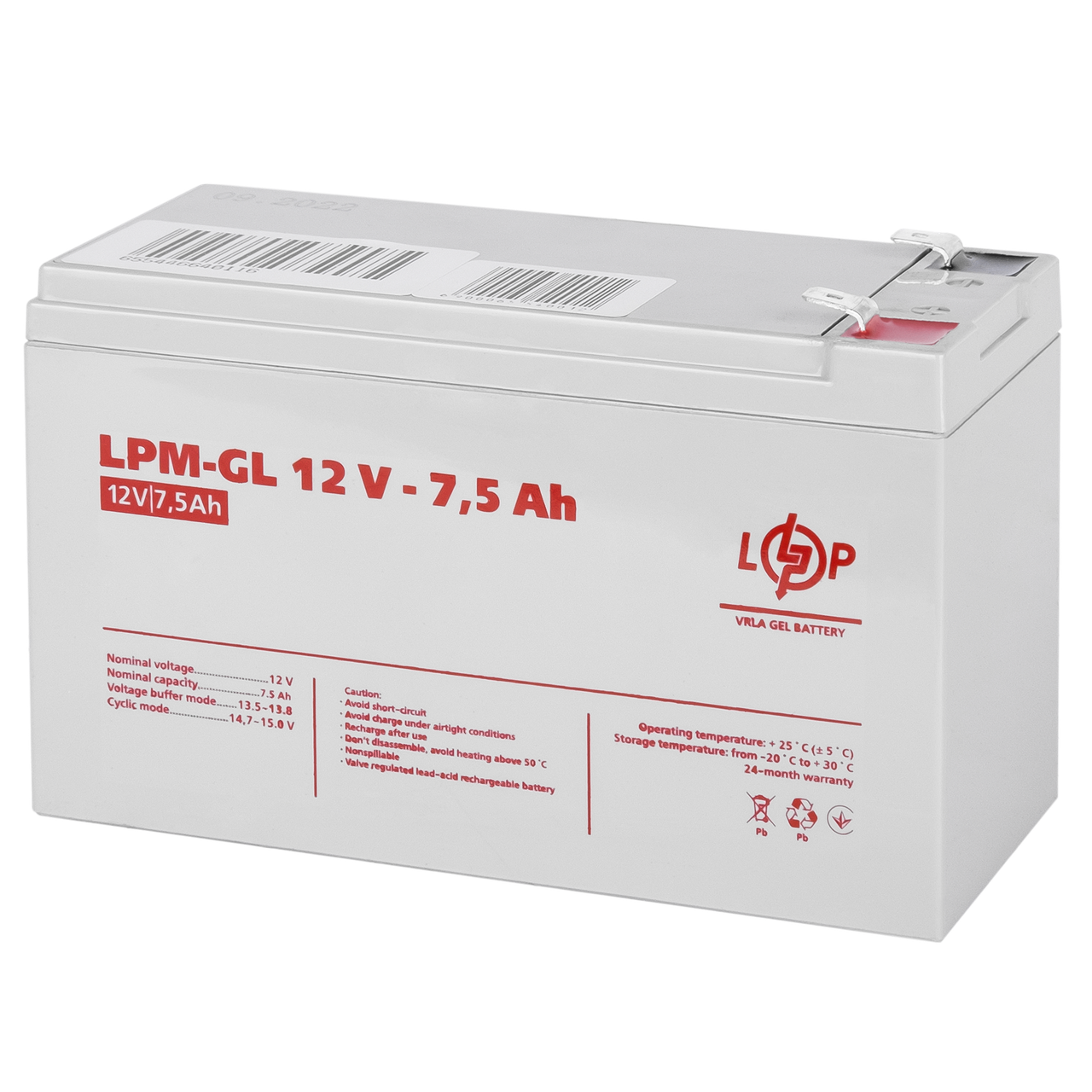 Акумулятор гелевий LPM-GL 12V - 7.5 Ah