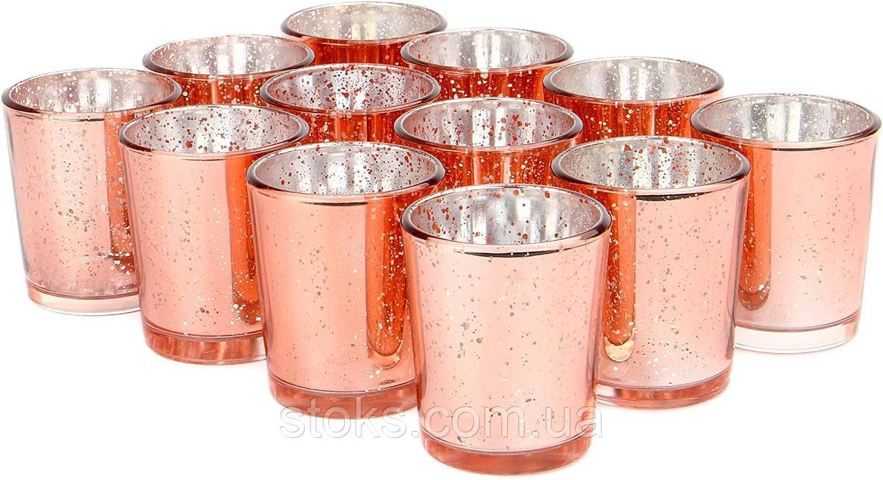 Комплект 12 шт. Підсвічники для чайних свічок із білими крапинками скло, фото 1