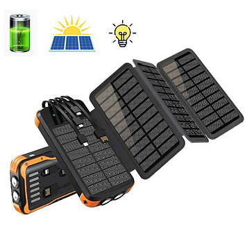 Потужний повербанк Power Bank на сонячних батареях портативний зарядний пристрій 20000 mAh зовнішній акумулятор