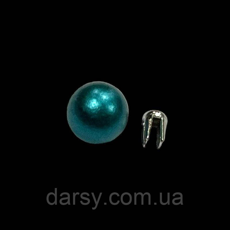 Прибивні намистини на застібках колір темно-зелений діаметр 6 мм, фото 1
