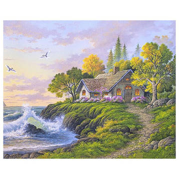 Алмазна мозаїка на підрамнику картина стразами 30х40 см DIY Будинок біля моря (SGLD 61121)