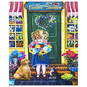 Алмазна мозаїка на підрамнику картина стразами 30х40 см DIY Дівчинка з букетом (SGLD 61217)