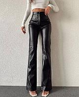 Штаны-брюки на змейке кожаные женские черные из еко кожи, Мод 174