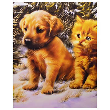 Алмазна мозаїка на підрамнику картина стразами 30х40 см DIY Кошеня і цуценя (SGLD 61262)