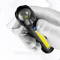 Фонарь ручной 2в1 аккумуляторный с USB, ZOOM и боковым светом, BL-C63 / Мощный фонарик! Топ