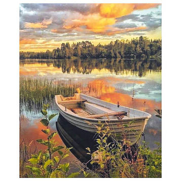 Алмазна мозаїка на підрамнику картина стразами 30х40 см DIY Човен біля берега (SGLD 61285)