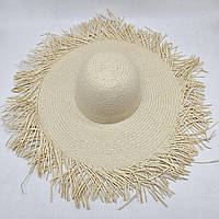 Жіночий капелюх з широкими полями з бахромою з соломи 55-57 Бежевий 10909