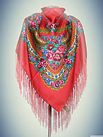 Шерстяной платок в Украинском стиле, красный