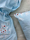 Комплект постільної білизни Бязь голд люкс Комбі Світло Блакитного та Сірого з квітами Євро розмір 220х240, фото 6