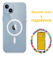 Чехол для Iphone 14 Plus с MagSafe + стекло в подарок. Плотный чехол на айфон прозрачный