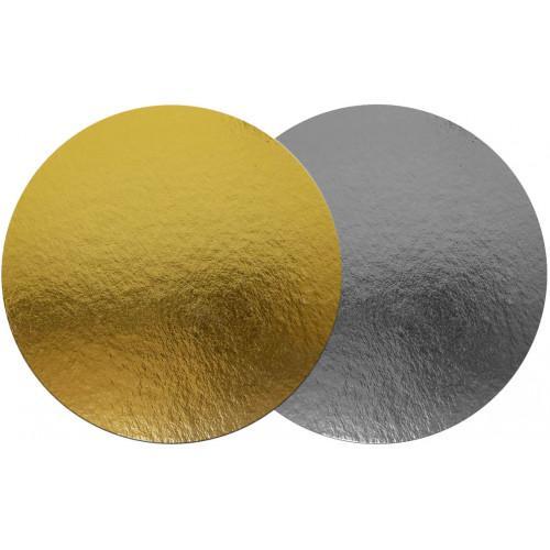 Підложка для торту кругла (35 см) золото-срібло