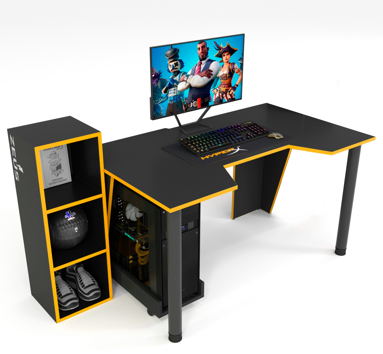 Стіл геймерський "GAMER-4" 120х80х75 см. + Стелаж 32х30х92 см. Чорний/Помаранчевий