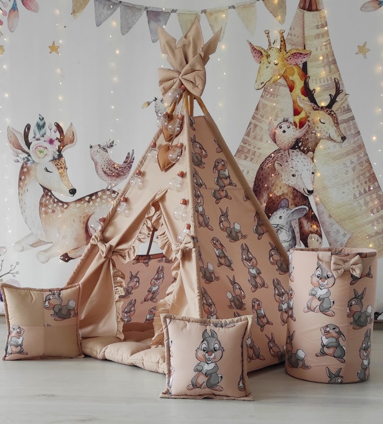 Вігвам бежевий Зайки БОН БОН + кошик для іграшок Повний комплект !, фото 1
