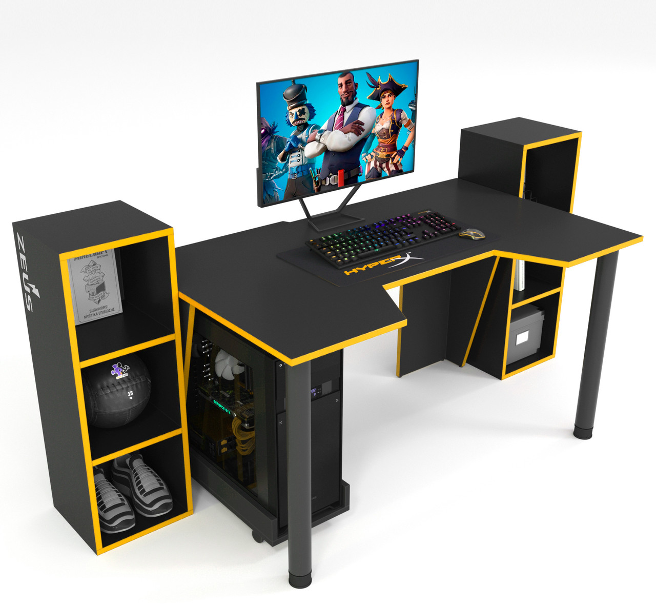 Стіл геймерський "GAMER-5" 120х80х75 см. + 2 Стелажа 32х30х92 см. Чорний/Помаранчевий