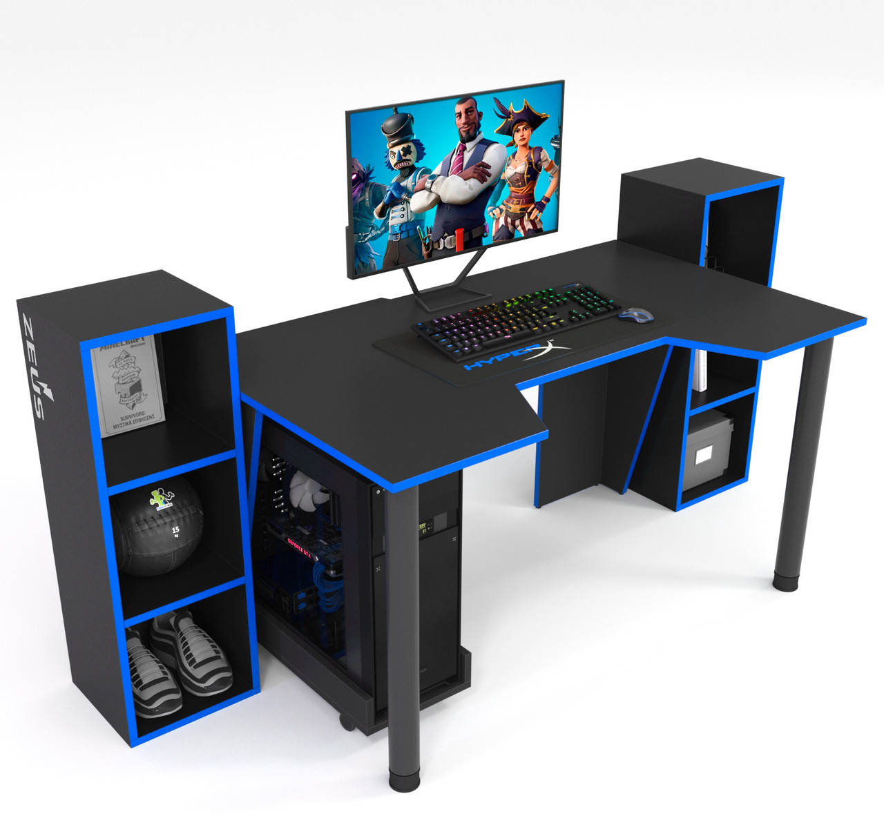 Геймерський стіл "GAMER-5" 120х80х75 см. + 2 Стелажа 32х30х92 см. Чорний/Синій
