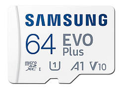 Карта пам'яті Samsung EVO Plus 64 Гб microSD та SD адаптер (SG-64 Гб)  Білий