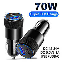 Автомобільний зарядний пристрій toocki TC-CC45 70W Швидка зарядка PD3.0 Type C Quick Charge 3.0 USB