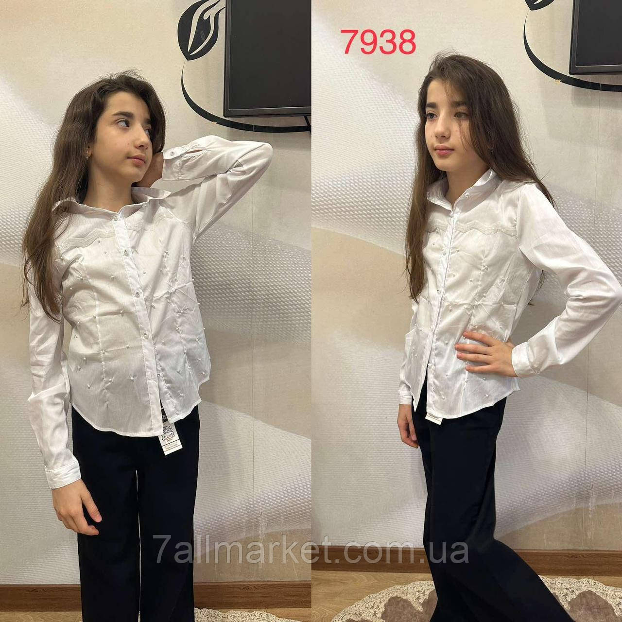 Сорочка шкільна на ґудзиках із ЖЕМЧУГОМ на дівчинку 122-152 см "PELIN KIDS" недорого від прямого постачальника
