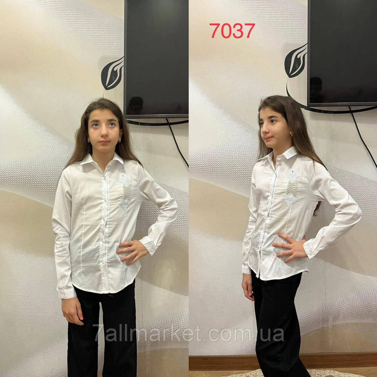 Сорочка шкільна на ґудзиках із ЖЕМЧУГОМ на дівчинку 122-152 см "PELIN KIDS" недорого від прямого постачальника