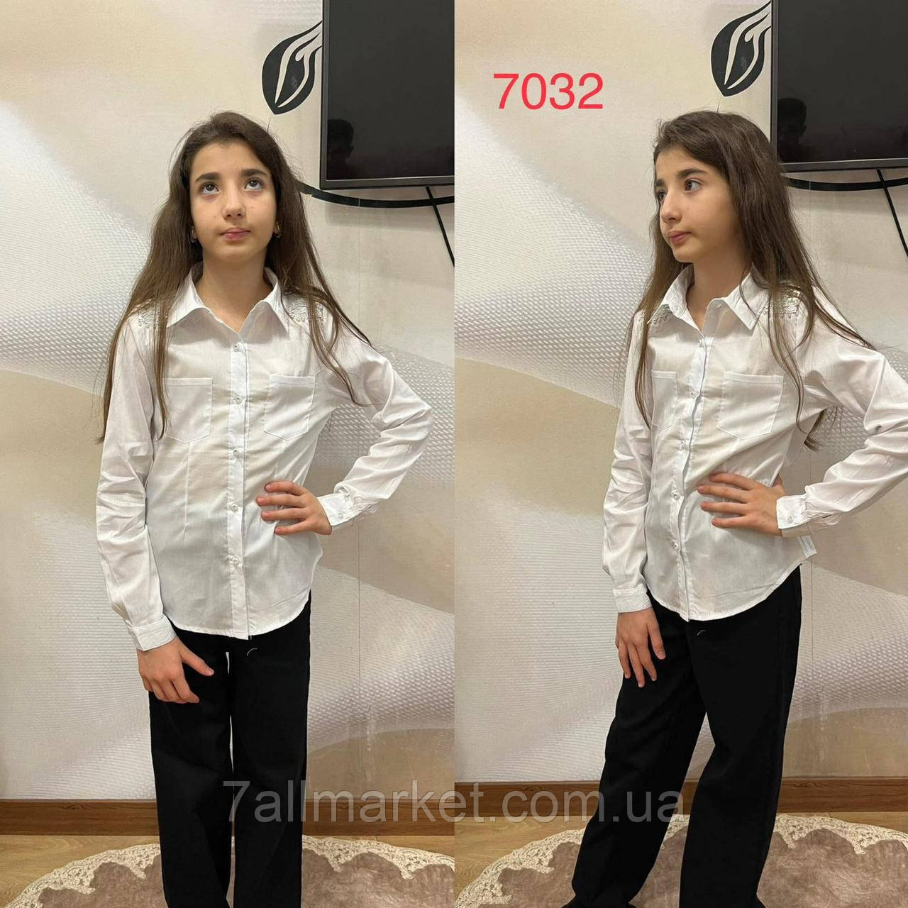 Сорочка шкільна на ґудзиках із кишенями на дівчинку 122-152 см "PELIN KIDS" недорого від прямого постачальника