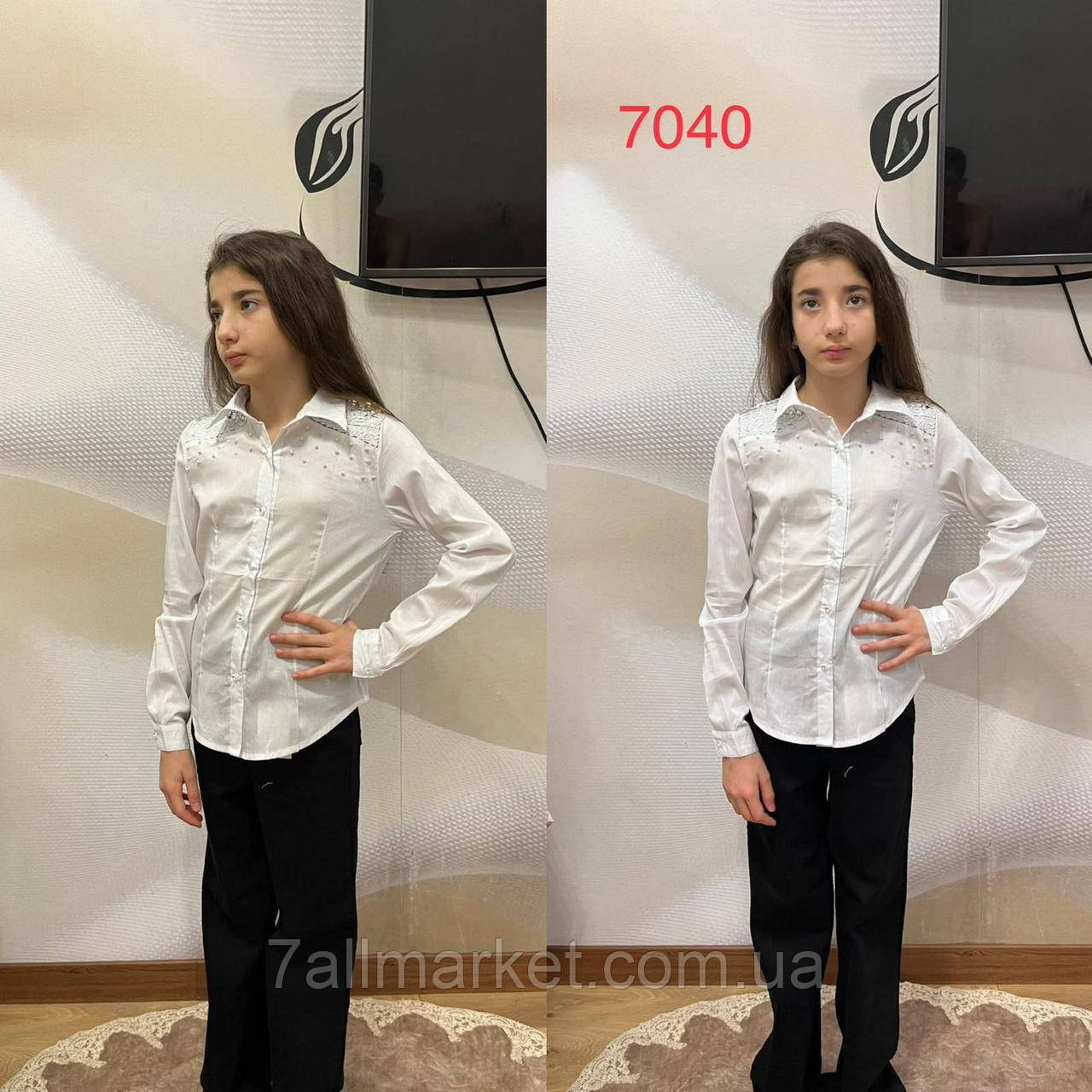 Сорочка шкільна на ґудзиках із ЖЕМЧУГОМ на дівчинку 122-152 см "PELIN KIDS" недорого від прямого постачальника