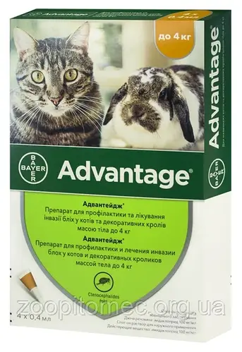 Капли от блох Bayer Advantage (Баер Адвантейдж) 40 для кошек до 4 кг и ...