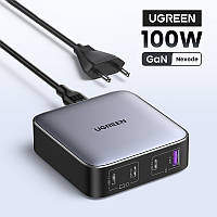 Настольное сетевое зарядное устройство для быстрой зарядки UGREEN Nexode 100W GaN 1USB-A+3Type-C (серый)