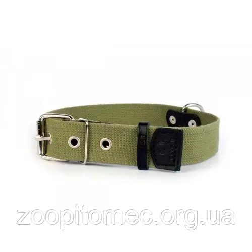 Нашийник CoLLaR х/б тасьма зі світловідбивною ниткою L 35 мм 51-63 см брезент Зелений, фото 1