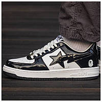 Мужские / женские кроссовки A Bathing Ape Bape STA M2 Patent Black, черно-белые кожаные кроссовки бейп ста м2