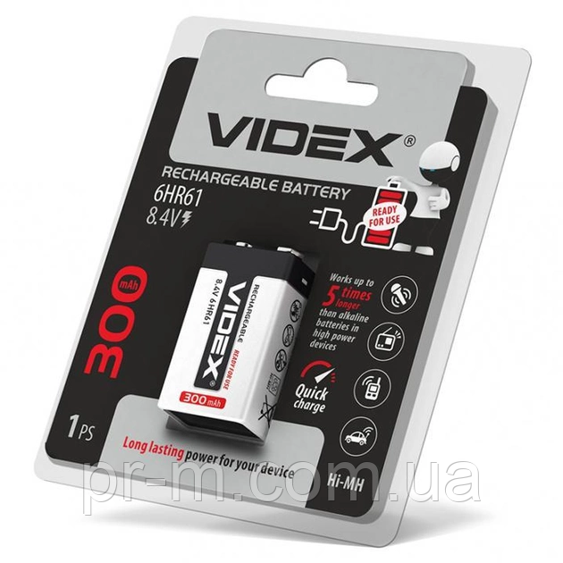 Батарейка аккумулятор VIDEX крона 6HR61 8.4V 300mAh