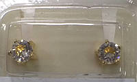 Гвоздики (серьги-иглы) для прокола ушей пистолетом Studex большие L104Y позолота с белым камнем в крапане