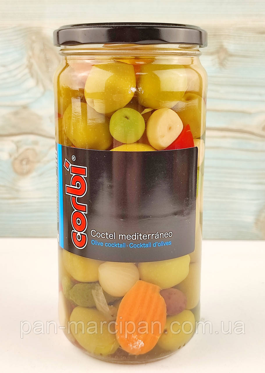 Оливки зелені з кісточками Corbi Coctel Mediterraneo 700 г/400 г Іспанія, фото 1