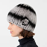В'язана жіноча хутряна шапка з хутра кролика "Кулька-відворот", фото 3