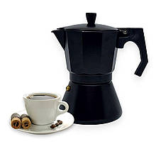 Гейзерна кавоварка A-Plus AP-2091 алюмінієва з покриттям 300 мл на 6 чашок чорна