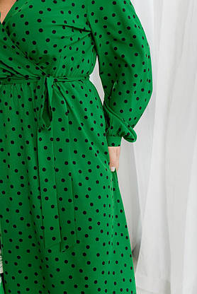 Коктейльна жіноча сукня максі зелена в горох з поясом у комплекті, фото 2